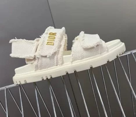 D Fabric Sandals White