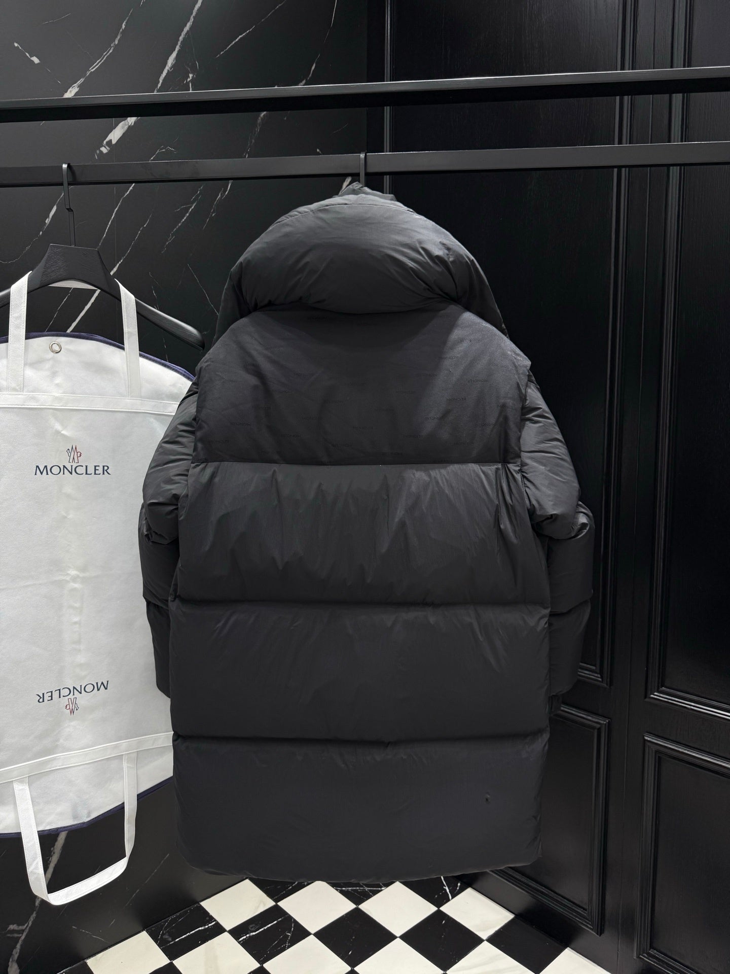 Black Double Collar Long Down Coat