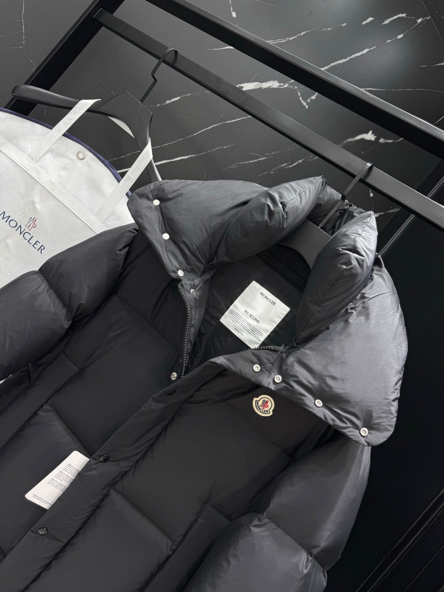 Black Double Collar Long Down Coat