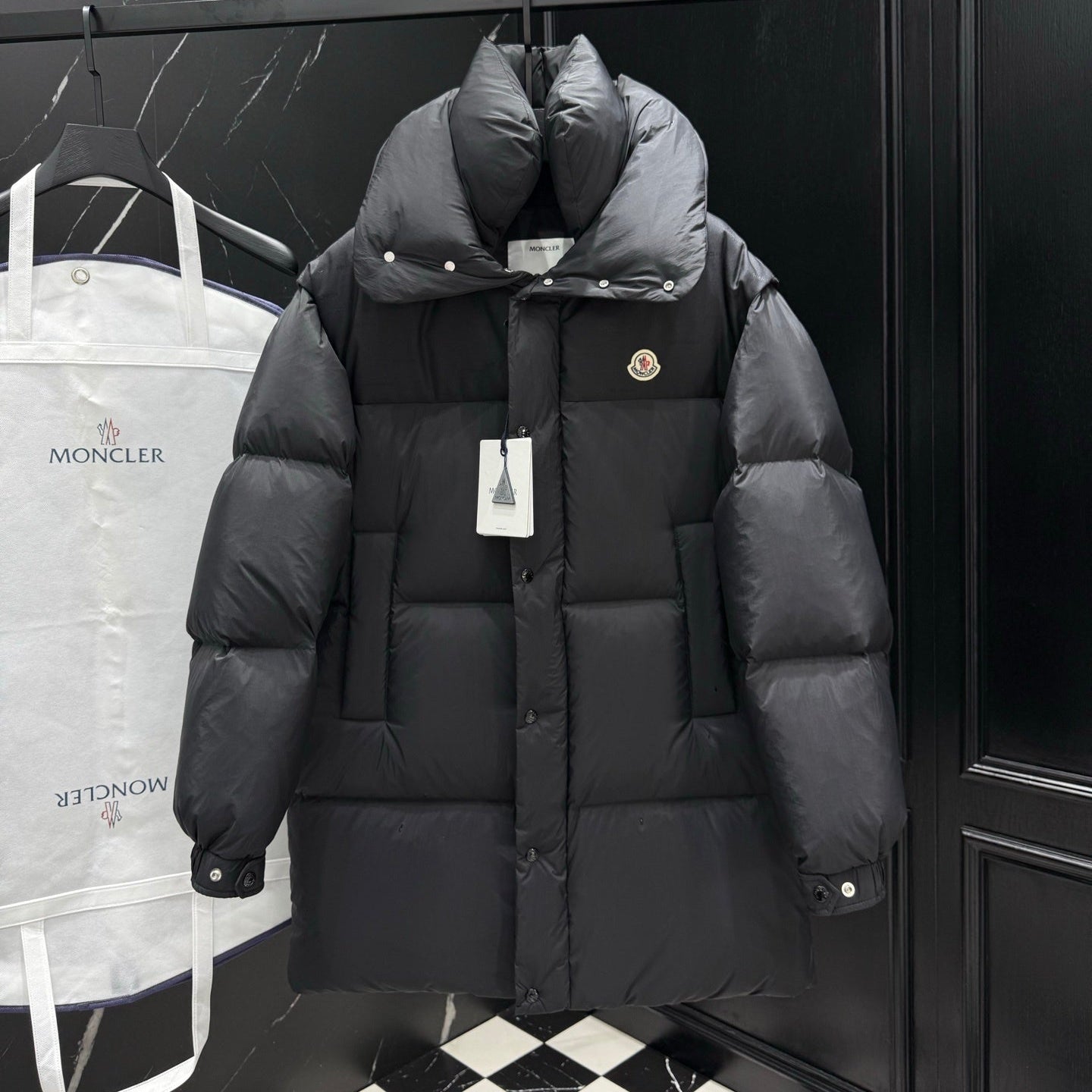 Black Double Collar Long Down Coat