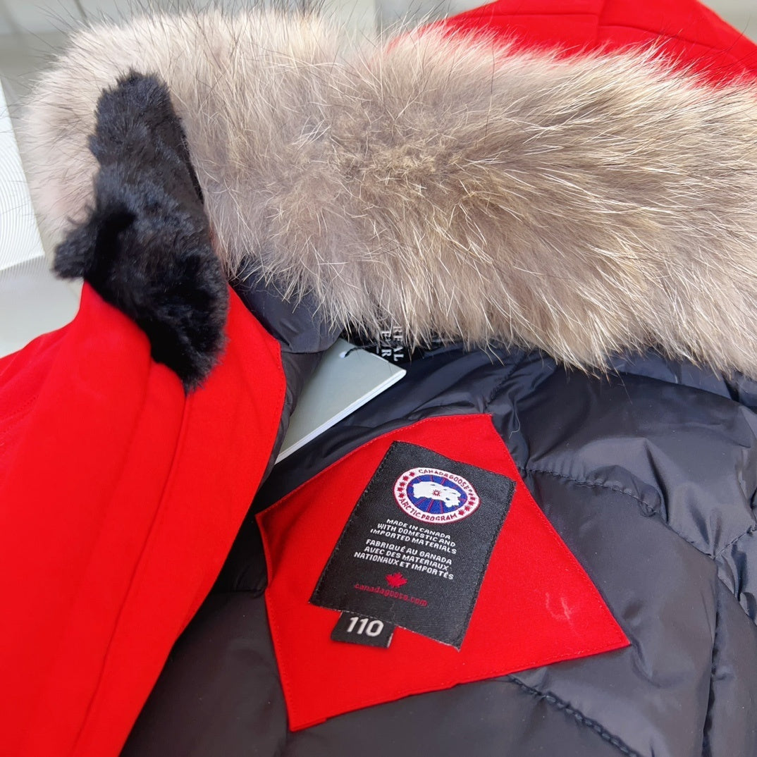 KIDS HIGH SHINE DOWN COAT- FLUFF HOOD RED