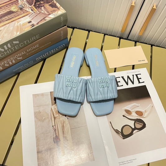 MM Leather Slides Baby Blue