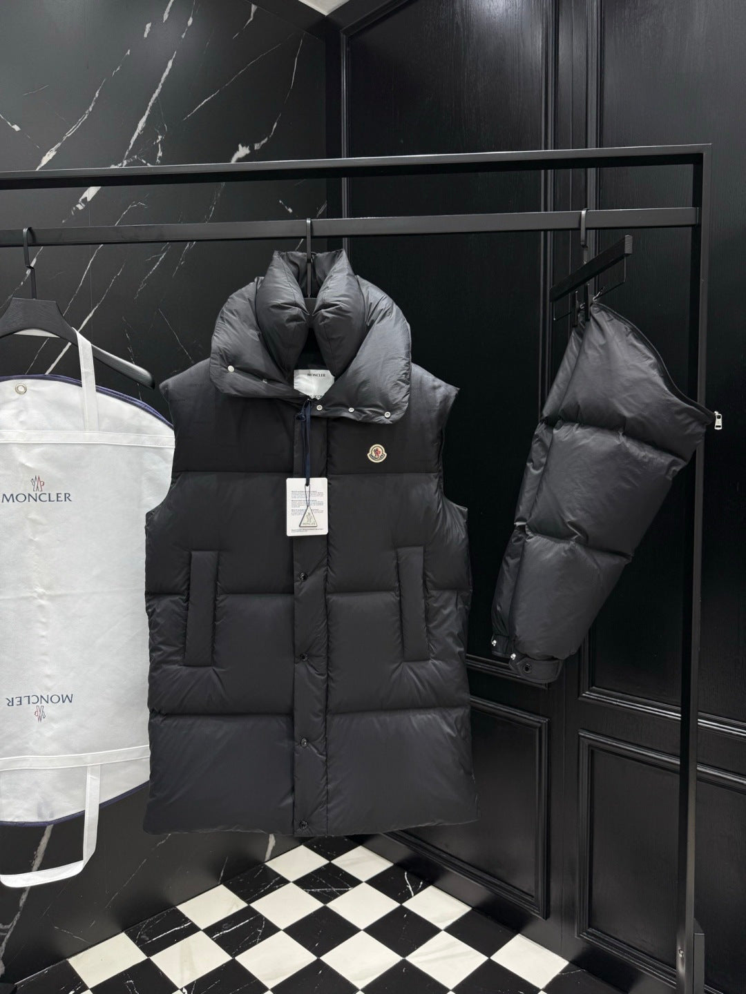 Black Double Collar Long Down Coat